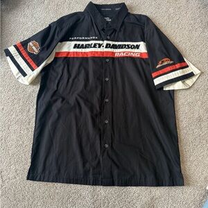 Harley-Davidson Racing Button-Up Shirt Men’s Large | Black & Cream | Embroidered